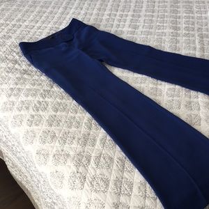 blue wide-legged slacks
